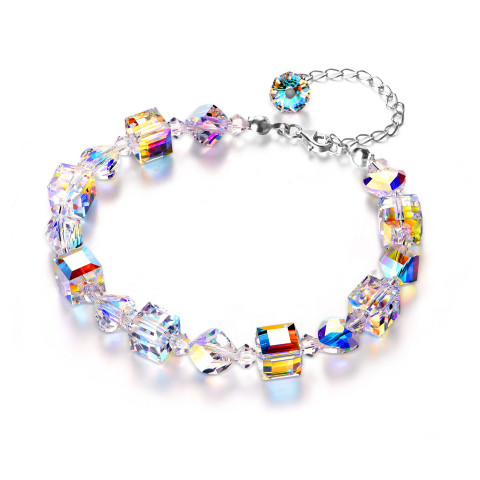 925 Sterling Silver Jewelry Beautiful AB Austrian Rhinestone Crystal Adjustable Bracelet 